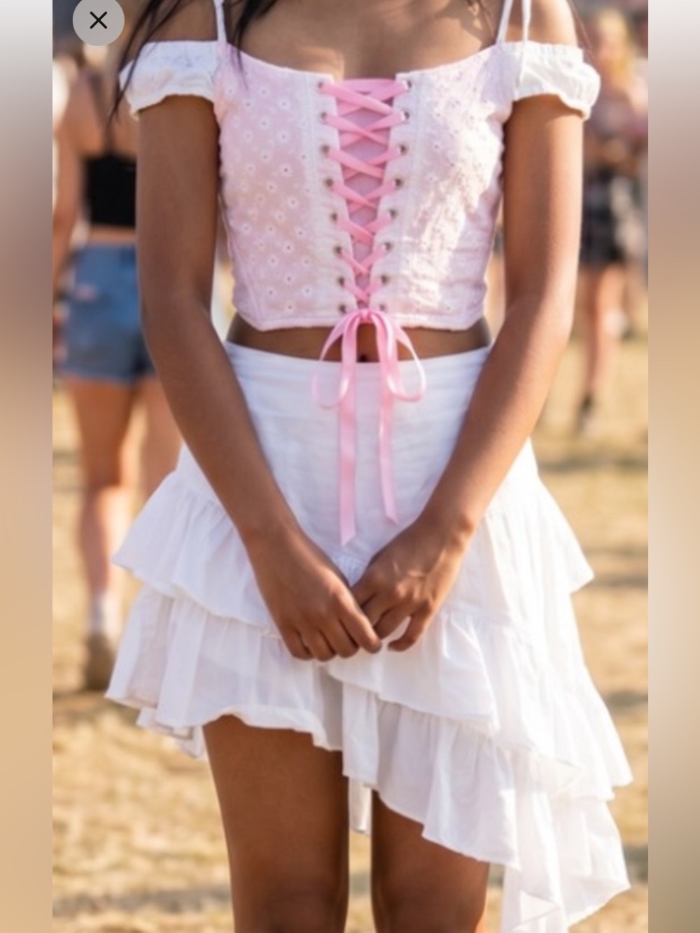 Dolls Kill sugar Thrilz white and pink corset top size XS